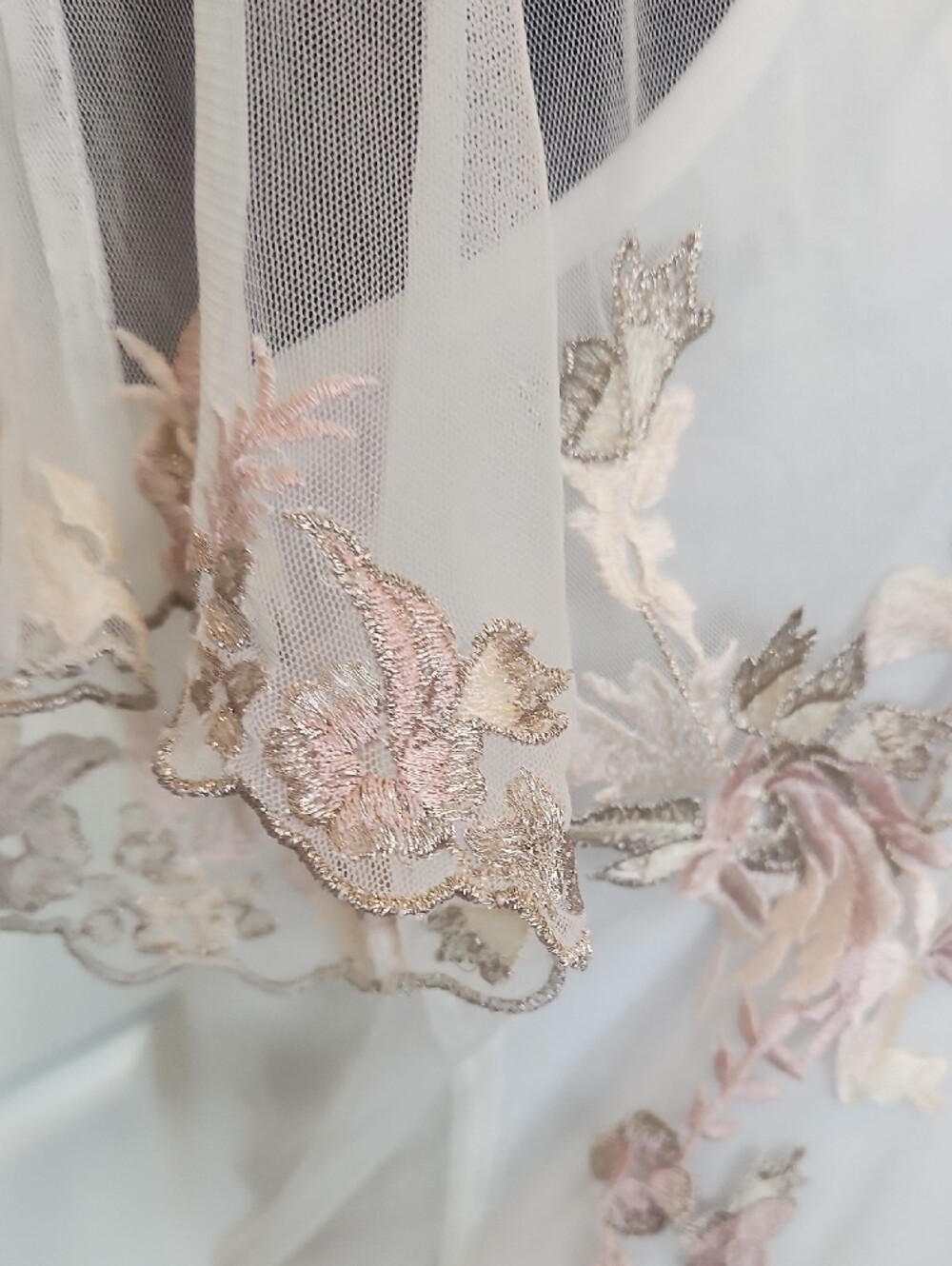 White House Black Market Ivory Sheer Blouse with Blush and Gold Embroidery - Picture 4 of 8